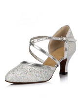 Silver Dance Shoes Glitter Pointed Toe Criss Cross Latin Dance Shoes Women Salsa Dance Shoes