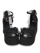 Gothic Lolita Sandals Ruffle Ankle Platform Zeppa Heel Black Lolita Shoes