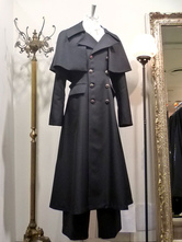 Gothic Lolita Trench Coat Double Breasted Button Decor Poncho Coat Black Lolita Overcoat