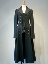 Gothic Lolita Mantel Zweireiher Gefälschte 2 Stück Schwarz Lolita Trenchcoat