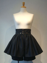 Gothic Lolita Shorts Botón metálico Lace Up Plisado Black Detachable Lolita Culottes