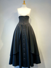 Gothic Lolita SK Cotton Layered Ruffle Pleated Lace Up Black Lolita Skirt