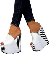 白いセクシーな靴女性ピープトゥープラットフォームストライプウェッジサンダルプラスサイズの靴