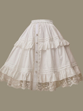Falda Lolita blanca de algodón con volantes y adornos de encaje SK de Sweet Lolita