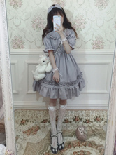 Süße Lolita OP Kleid Chiffon Rüschen gefaltete graue Lolita One Piece Dress