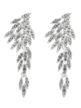 Silver Earrings Wedding Leaf Rhinestone Beaded Bridal Jewelry