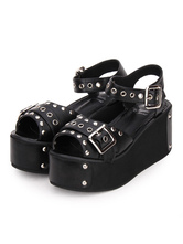 Punk Lolita Сандалии Металлическая заклепка Grommet Platform Wedge Heel Black Lolita Shoes
