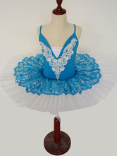 Ballet Dance Dress Blue Lace Pleated Applique Tutu Ballerina Costume