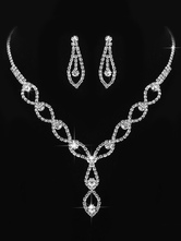 Conjunto de colar de casamento strass prata conjunto de jóias de noiva oco
