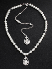 Wedding Backdrop Necklace Pearls Beading Ecru White Pendant Bridal Jewelry