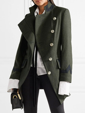 Военная шерстяное пальто для женщин Асимметричные кнопки Карманы Hunter Green с длинным рукавом зимнее пальто
