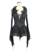 Halloween Gothic Costume Women Black Jacquard Retro Long Sleeve Top