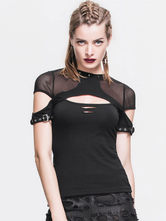 Gothic Top Halloween Costume Women Black Cut Out Lace Up Punk Rave T Shirt