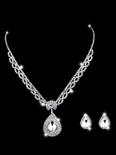 Conjunto de joyas de plata de la boda Conjunto de pendientes y collar de diamantes de imitación Conjunto de collar de novia