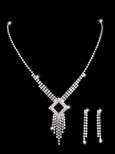 Wedding Silver Jewelry Set Tassels Earrings And Necklace Rhinestone Bridal Necklace Set
