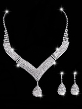 Wedding Jewelry Set Silver Drop Earrings And Necklace Rhinestone Bridal Necklace Set