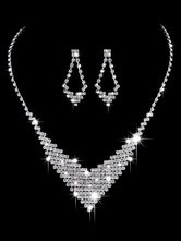 Wedding Necklace Set Silver Rhinestones Beaded Jewelry Set Bridal Earrings And Necklace