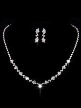 Conjunto de colar de casamento de prata strass Beading conjunto de jóias brincos de noiva e colar