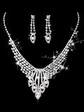 Conjunto de collar de boda Perlas de plata Pendientes y collar Conjunto de joyería nupcial de diamantes de imitación