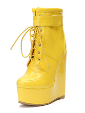 Frauen-Keil-Stiefel Gelbe Plattform Schnürstiefeletten