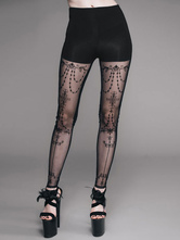 Gothic Leggings Women Skinny Pants Black Patchwork Sheer Halloween Costume Bottoms