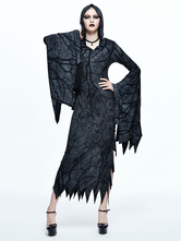 Mulheres Gothic Dresses Halloween Costume manga comprida Split vestido com capuz