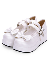 Dolce Lolita Calzature Bow Frill Strappy Buckle Platform PU Lolita Shoes