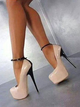 Scarpe sexy nude da donna con plateau e cinturino alla caviglia con tacco alto