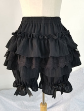 Short Lolita classique à volants avec nœud en dentelle noire et lolita en coton noir