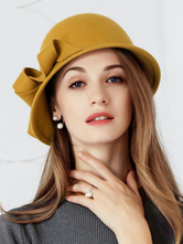 ウールクローシェ帽子レトロフェルト帽子女性黄色ロイヤルヘッドピース
