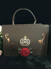 Classic Lolita Handbag Rhinestone Flower PU Black Lolita Bag