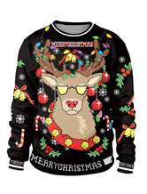 Christmas Black Sweatshirt Printed Long Sleeve Oversized Pullover Top Cozy Active Outerwear