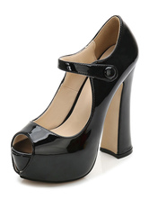 Zapatos sexy negros Plataforma peep toe zapatos de tacón alto Mary Jane