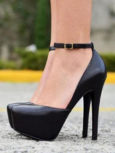 Chaussures Habillées pour Femmes 2024 Noir Talon Haut Plateforme Amande Talon Aiguille Sangle de Cheville Sandales