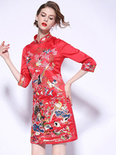 中国の衣装QipaoドレスCheongsam刺繍女性の赤いドレスハロウィーンハロウィン