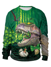 Faschingskostüm Grünes Sweatshirt St. Patricks Day 3D gedruckter Dinosaurier-Klee-Pullover-Unisexirisches langes Hülsen-Oberteil Karneval Kostüm Karneval Kostüm
