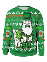 Green Sweatshirt St Patricks Day 3D Printed Clover Pullover Unisex Irish Long Sleeve Top Halloween