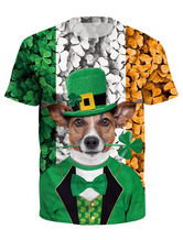 Camisa verde T St Patricks Day 3D Imprimir Trevo Do Cão Unisex Irlandês Top de Manga Curta Halloween