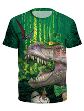 St Patricks Day T Shirt Verde 3D Impresso Trevo De Dinossauro Unisex Irlandês Top de Manga Curta Halloween