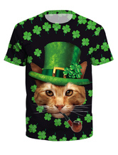 TシャツSt Patricks Day Green 3Dプリント猫クローバーユニセックスアイルランド半袖トップハロウィン