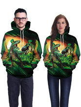 St Patricks Day Green Hoodie Top Dinosaur Clover Printed Irish Unisex Hooded Pullover Sweatshirt Halloween