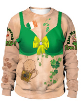 Carnevale Felpa St Patricks Day 3D Printed Bra Clover Pullover Unisex Irish Long Sleeve Top Costume Halloween