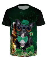 St Patricks Day Camiseta Verde 3D Impresso Trevo Do Cão Unisex Irlandês Top de Manga Curta Halloween