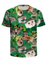 St Patricks Day T Shirt Green 3D Printed Dog Cat Clover Unisex Irish Short Sleeve Top Halloween