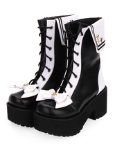 Bottes Lolita classiques à lacets avec plateforme à deux tons et chaussures noires