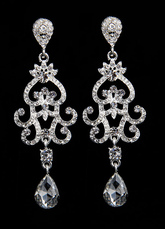 Silver Wedding Earrings Rhinestone Pierced Alloy Bridal Drop Earrings