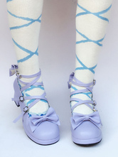 Purple Lolita Shoes Cross Strap Chunky Heel Bow Sweet Lolita Pumps Shoes