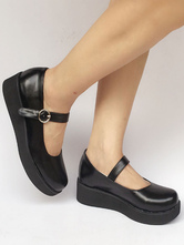 Sapatos Wedge preta de plataforma Lolita bombas sapatos tornozelo cinta