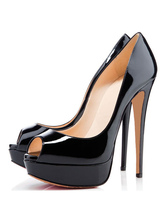 This peep toe pump is made of high quality patent PU ,soft lining and ...