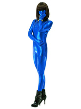 Halloween Unisex Blue Shiny Metallic Zentai Suit